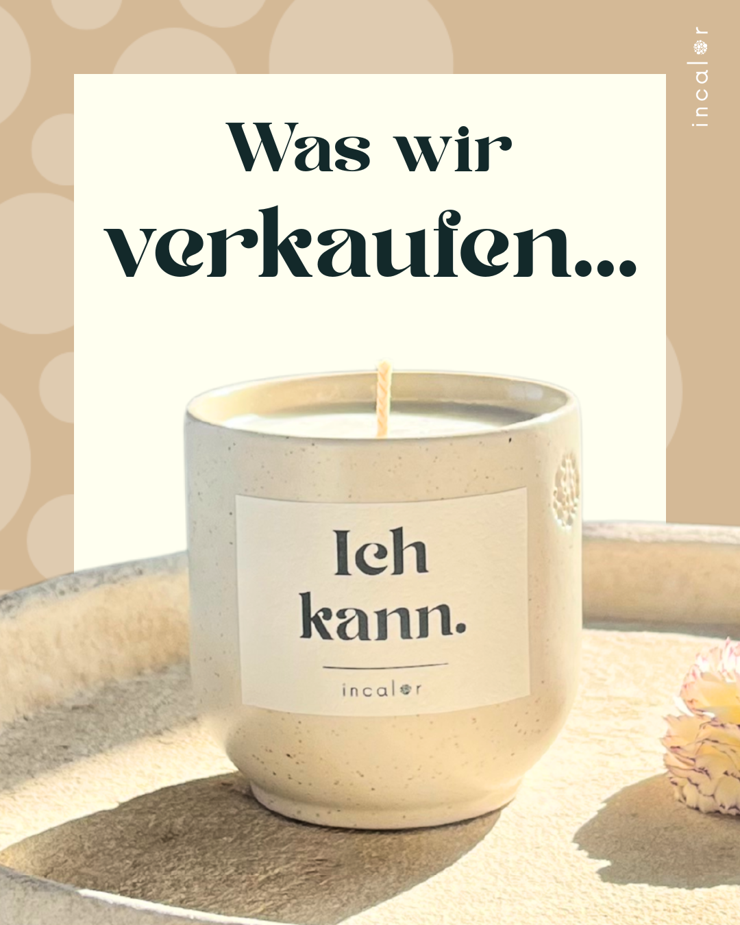 Kleine Vorschau eines Instagramposts mit einer hellen Kerze und der Überschrift "Was wir verkaufen..."